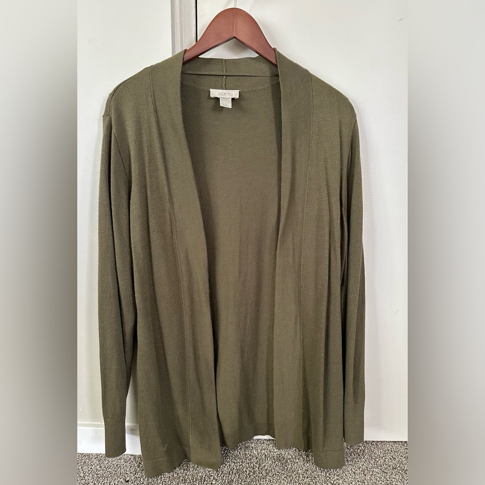 LOFT Olive Green Open Front Cardigan